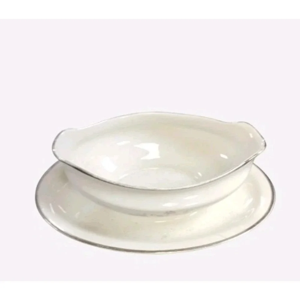Royal Embassy‎ Vintage Vitrified Gravy Bowl With Pink And Gray Floral Pattern